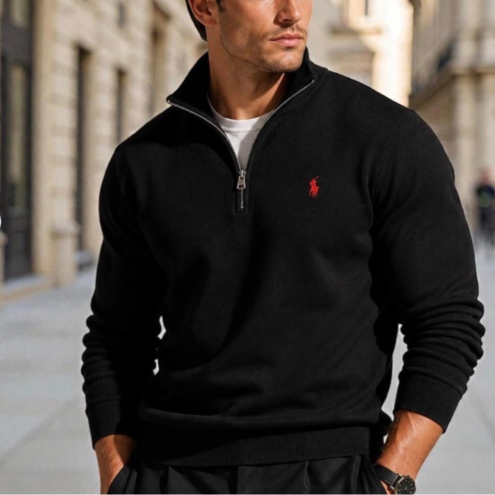 Polo by Ralph Lauren Navy Quarter-Zip Sweater Pullover men’s size Large